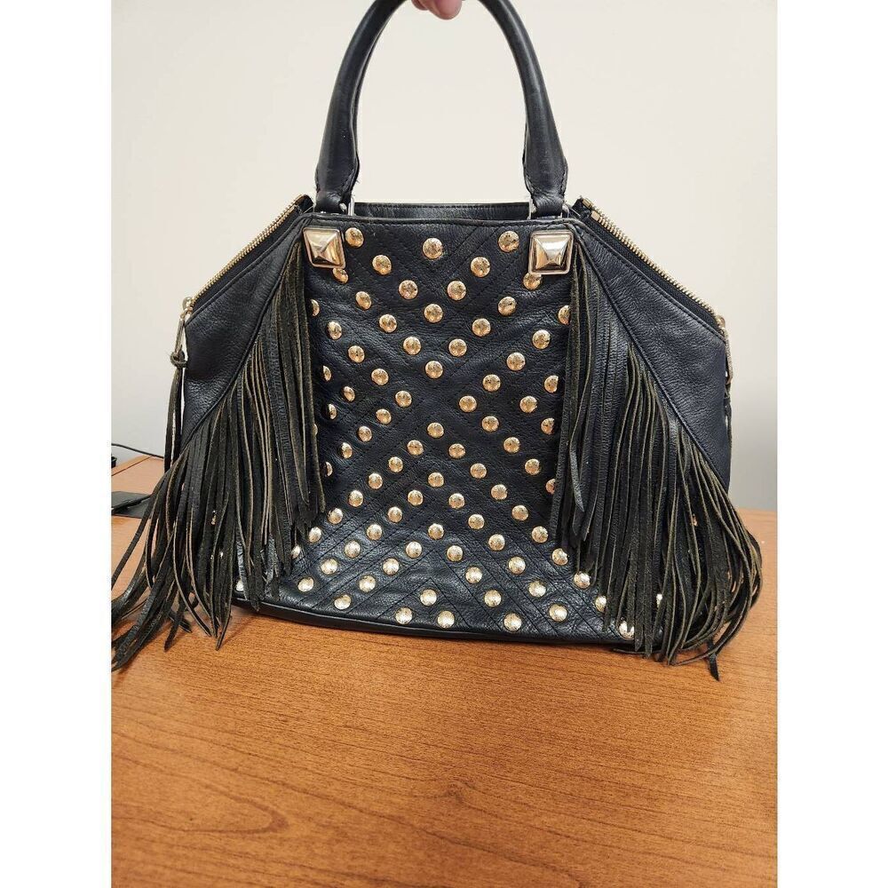 Rebecca Minkoff Black Tassel and Gold Grommet Handbag - Picture 2 of 10